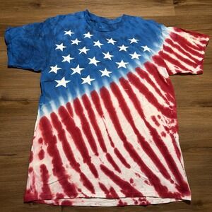Vintage Liquid Blue Shirt Mens XL Red Blue American Flag Tie Dye 2002 Stars